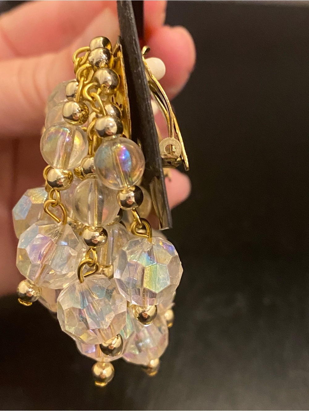 Vintage Iridescent Bead Cluster Waterfall Clip-On Earrings - Picture 5 of 8